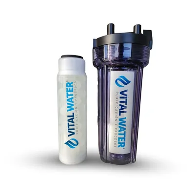 Neutralizador de sarro Vital Water con carcasa transparente y cartucho de polifosfato